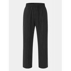 Men Striped Print Business Stick Wide Legged Back Pockets Suit Pants