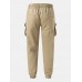 Men Solid Color Utility Pocket Street Elastic Waist Casual Cargo Pants