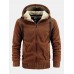 Men Cashmere Pure Pocket Elastic Hem Zipper Ski Hooded Jackets