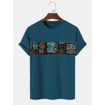 Mens Tribal Pattern Patchwork Crew Neck Short Sleeve T  Shirts