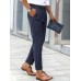 Men Solid Color Formal Side Button Pockets Ankle Length Business Pants