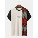 Mens Vintage Geometric Letter Pattern Patchwork Knitted Short Sleeve T  Shirts